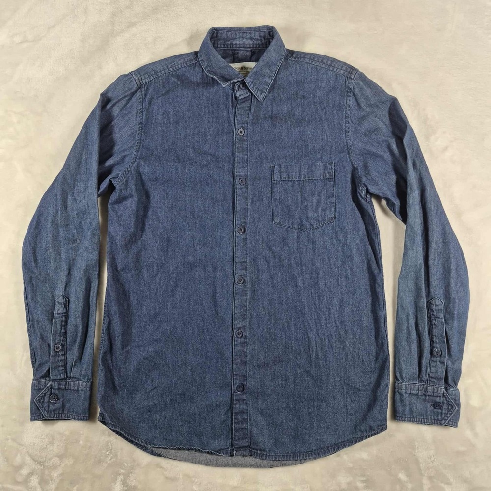 Hedley Bennett Long Sleeve Button Up Shirt Men's Small Blue Chef Chambray Casual